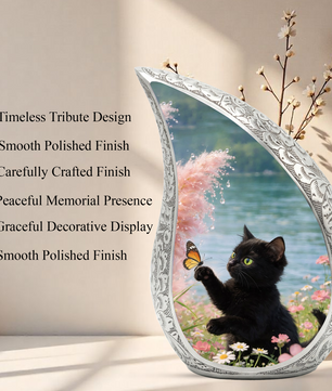 Butterfly Memorial Cat Urn - Black Cat Urn for Ashes, Custom Pet Urn for Cat