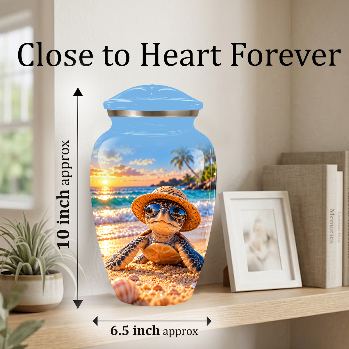 Personalized Sea Turtle Beach Aluminum Urn, Tropical Sunset Memorial Urn for Human Ashes