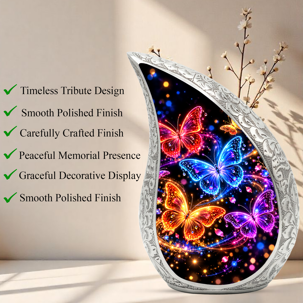 Personalized Butterfly Urn for Human Ashes, Adult Cremation Urn with Colorful Butterflies