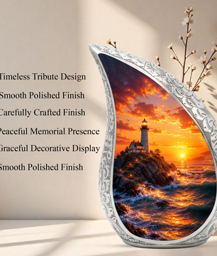 Ocean Sunset Lighthouse Cremation Urn for Human Ashes – Adult Memorial Urn for Dad, Father, Men & Loved Ones