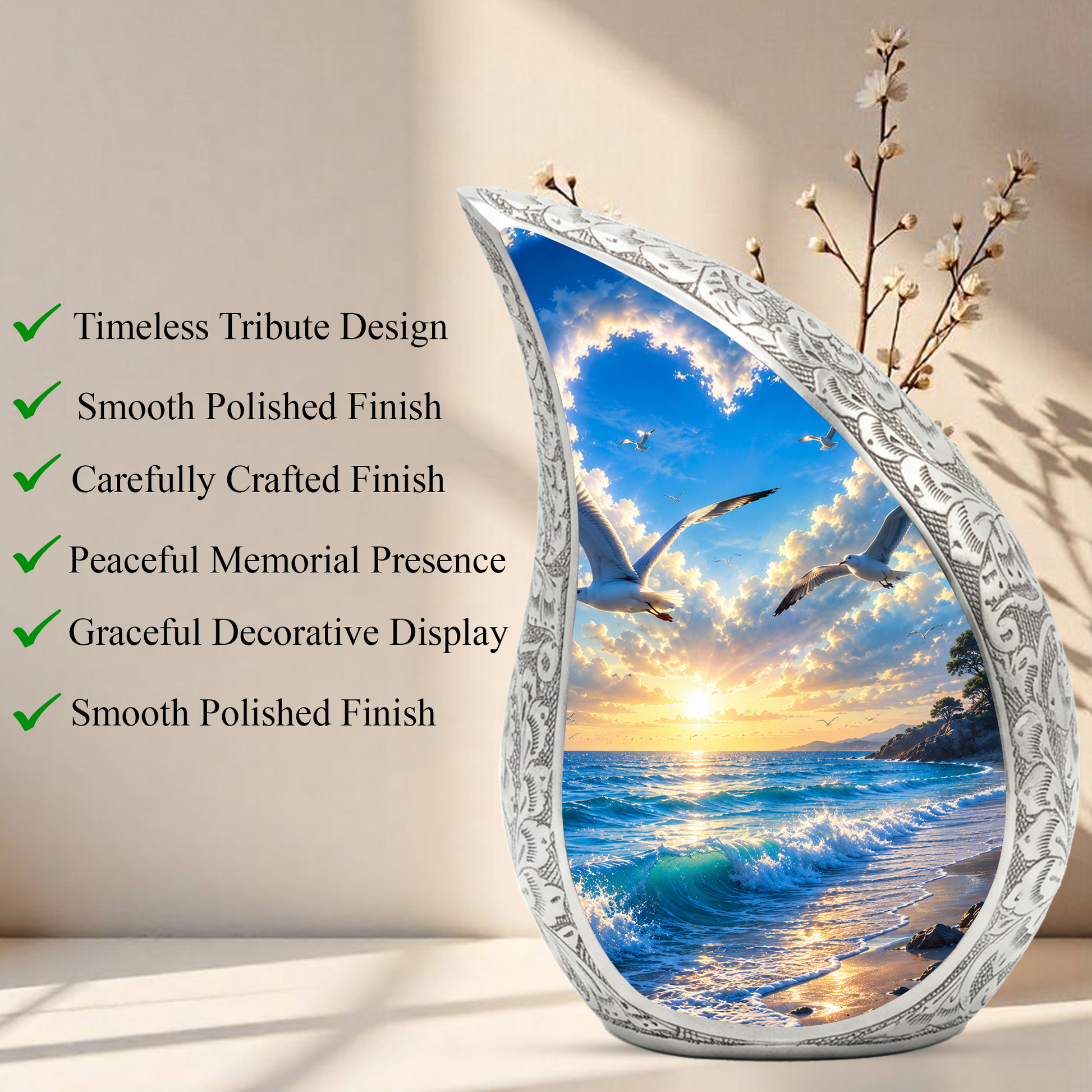 Beach Cremation Urn for Human Ashes | Wooden Beach Urn, Ocean Wave Urn & Beautiful Adult Urn for Mom and Loved Ones