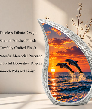 Dolphin Cremation Urn for Ashes, Ocean Memorial Urn, Dolphin Adult Urn, Beach Sunset Cremation Urn