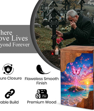 Butterfly Wooden Cremation Urn | Wooden Urn for Human Ashes