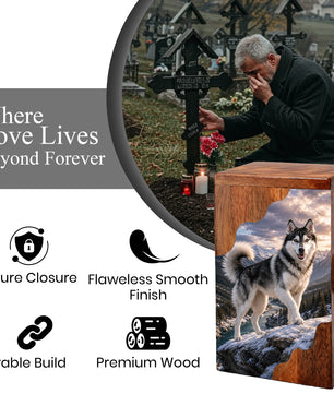 Husky Wooden Cremation Urn – Mountain Memorial Urn