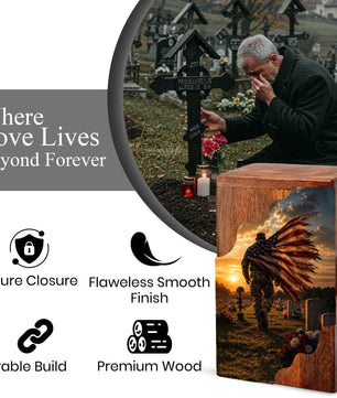 Military Wooden Cremation Urn for Veteran | American Flag Memorial Urn for Dad