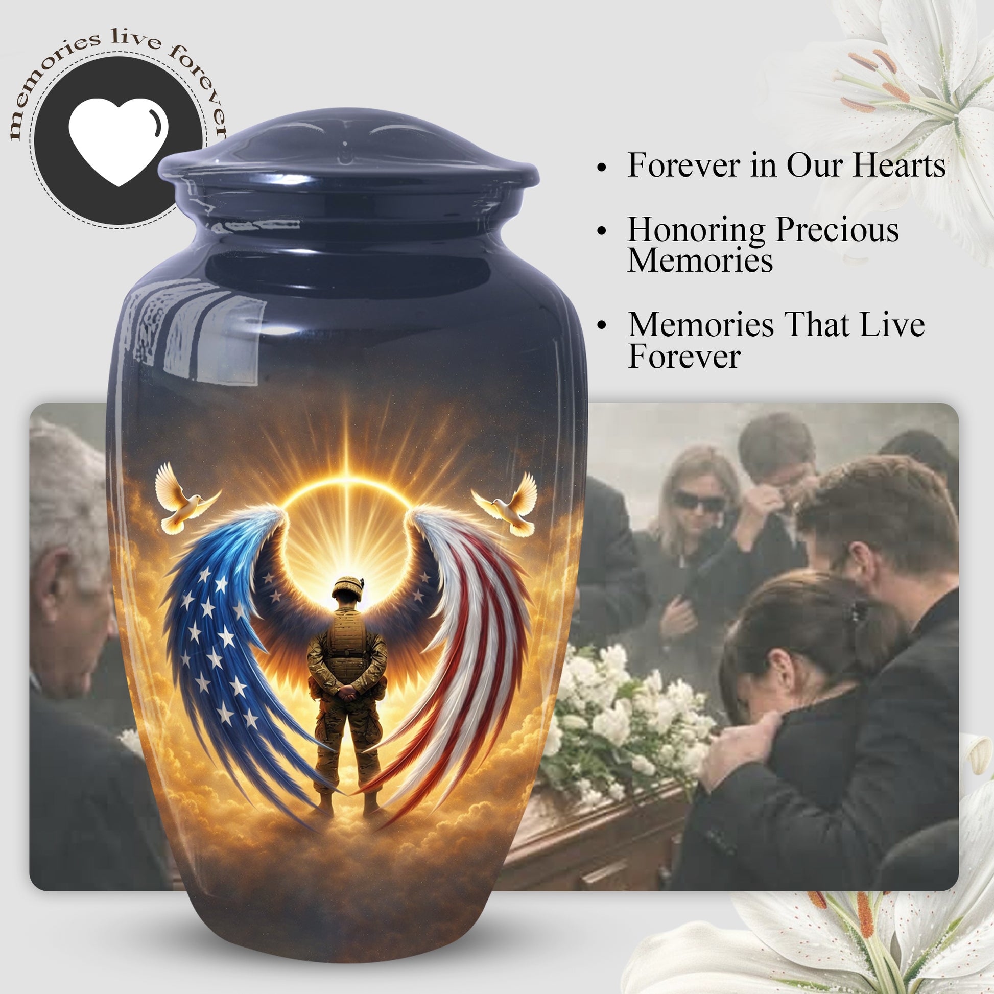 Military Veteran Cremation Urn for Dad, US Army Large Urn for Human Ashes