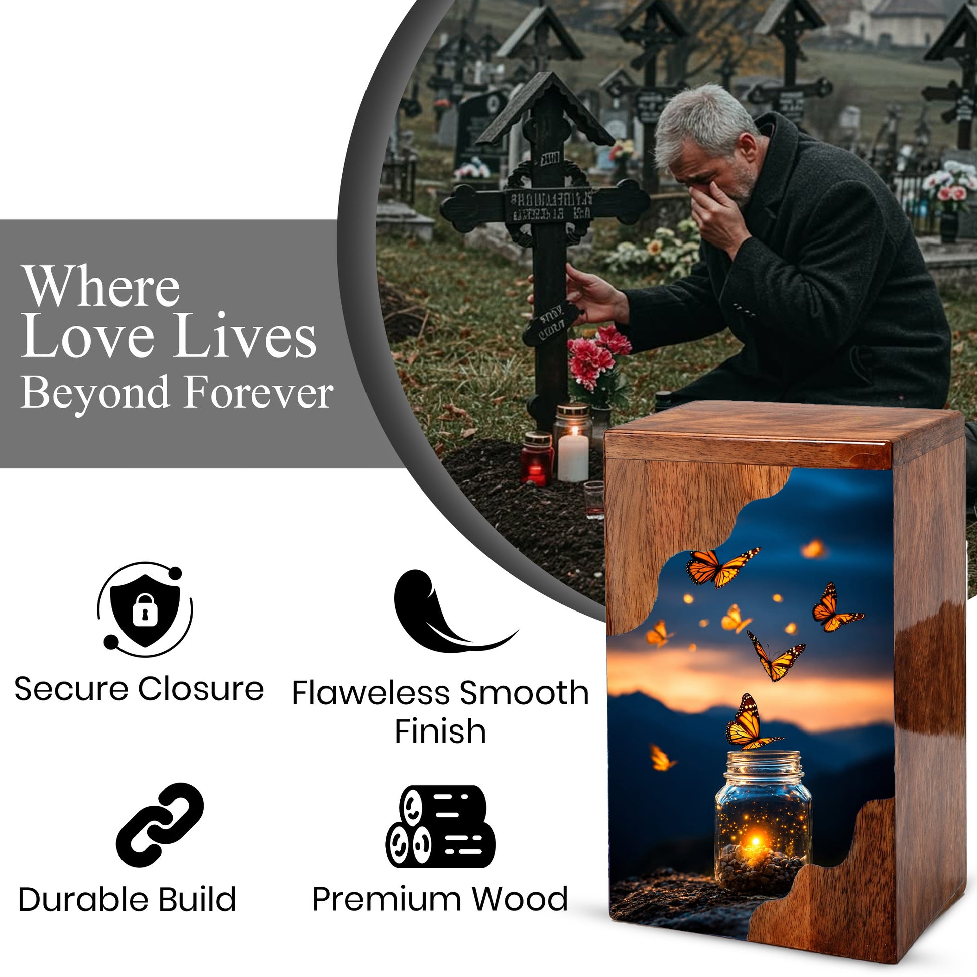 Butterfly Wooden Cremation Urn – Wooden Urn for Human Ashes |