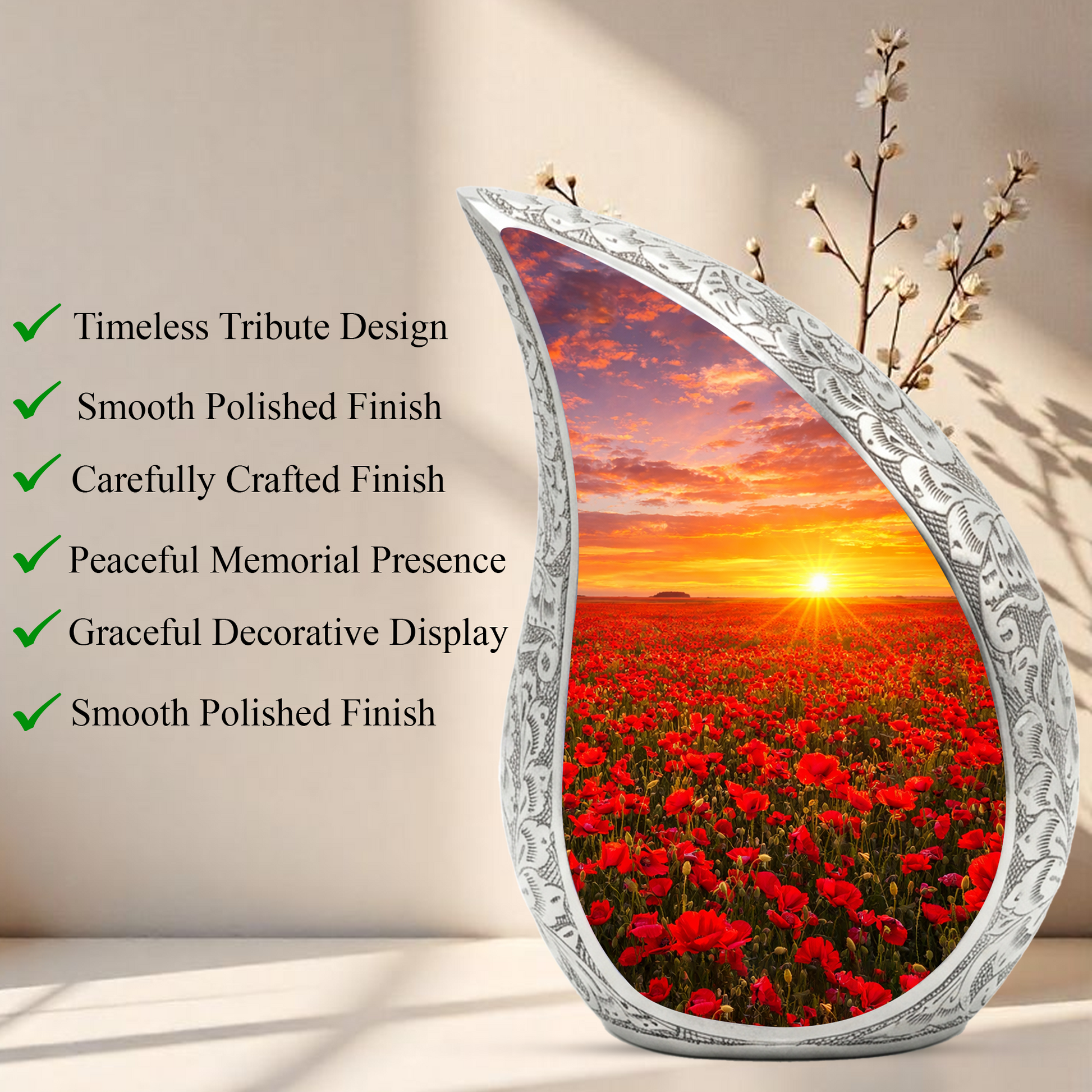 Flower Urn for Mom – Premium Floral Cremation Urn for Human Ashes |