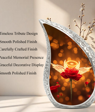Angel Rose Personalized Cremation Urn – Teardrop Memorial Urn for Ashes | 10 Inch Aluminum Urn