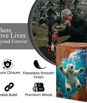 Polar Bear Wooden Cremation Urn – Ocean Memorial Urn for Human Ashes