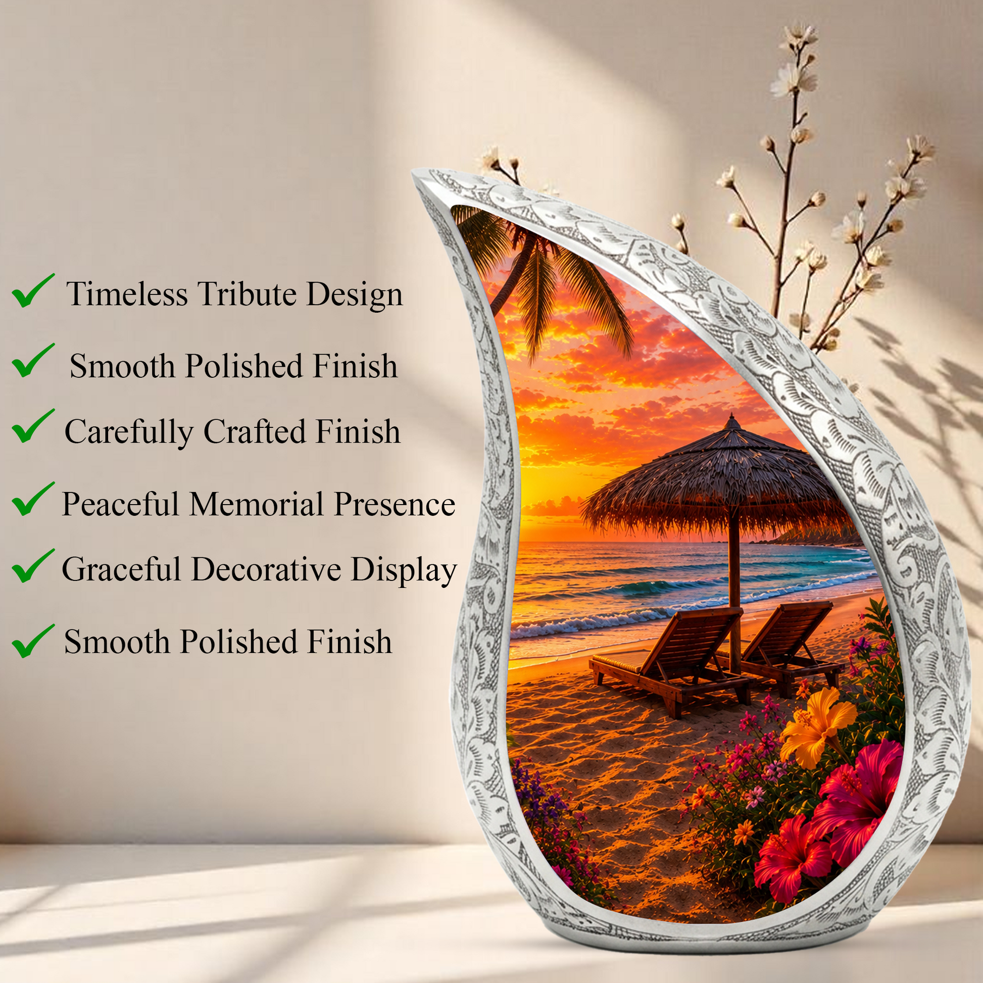 Beach Sunset Adult Cremation Urn for Mom, Dad, Women & Men, Memorial Urn for Ashes