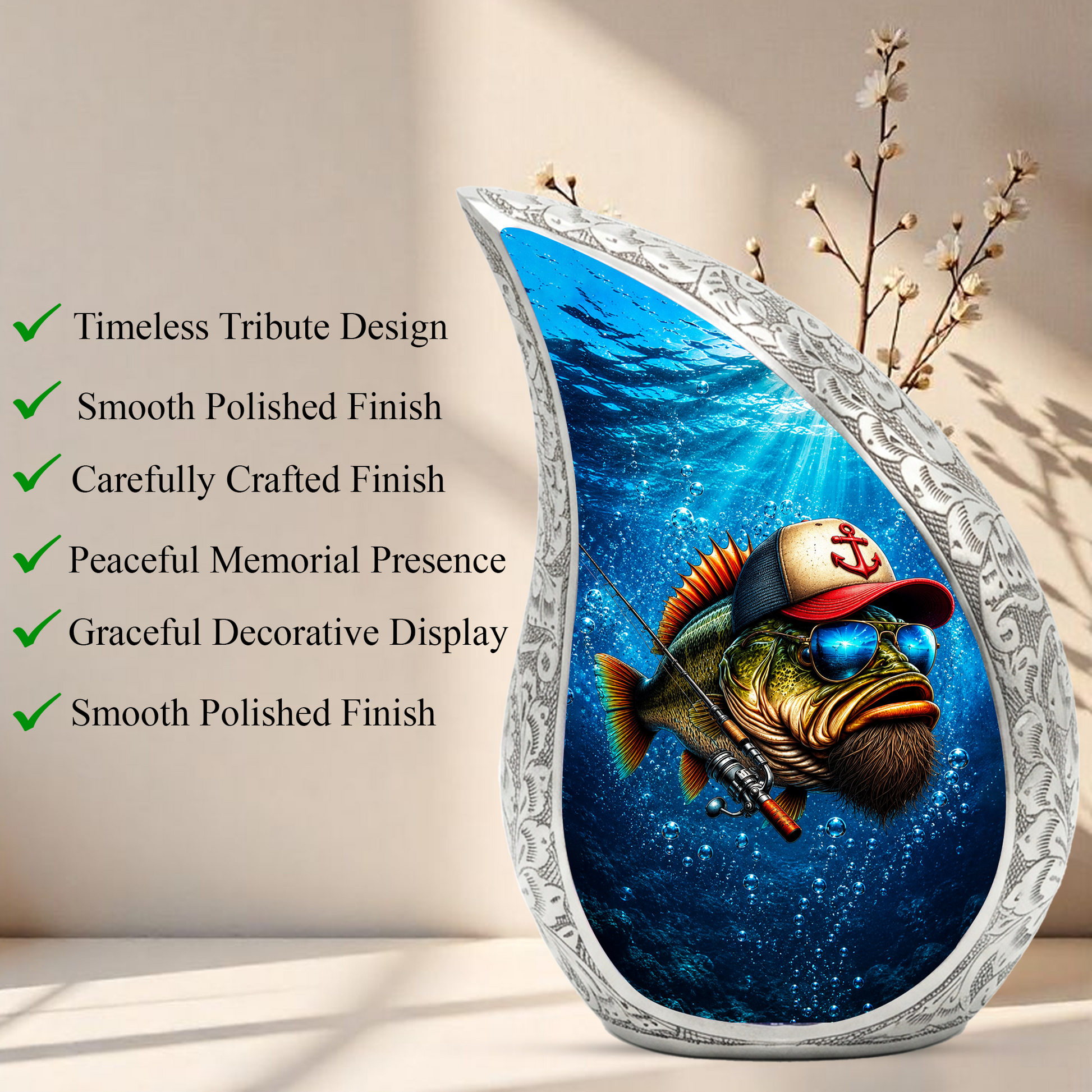 Gone Fishing Urn, Fish Cremation Urn for Ashes, Personalized Memorial Urn for Dad