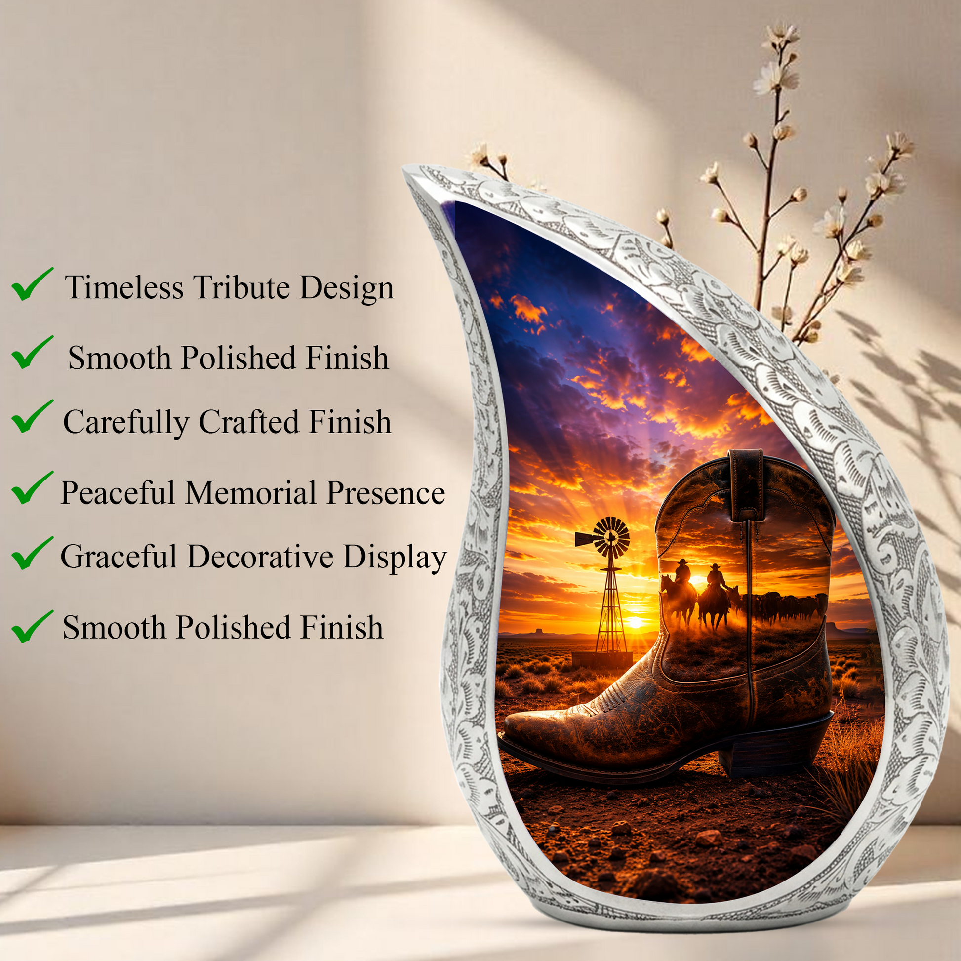 Western Cowboy Boot Memorial Urn for Dad | Adult Cremation Urn for Ashes