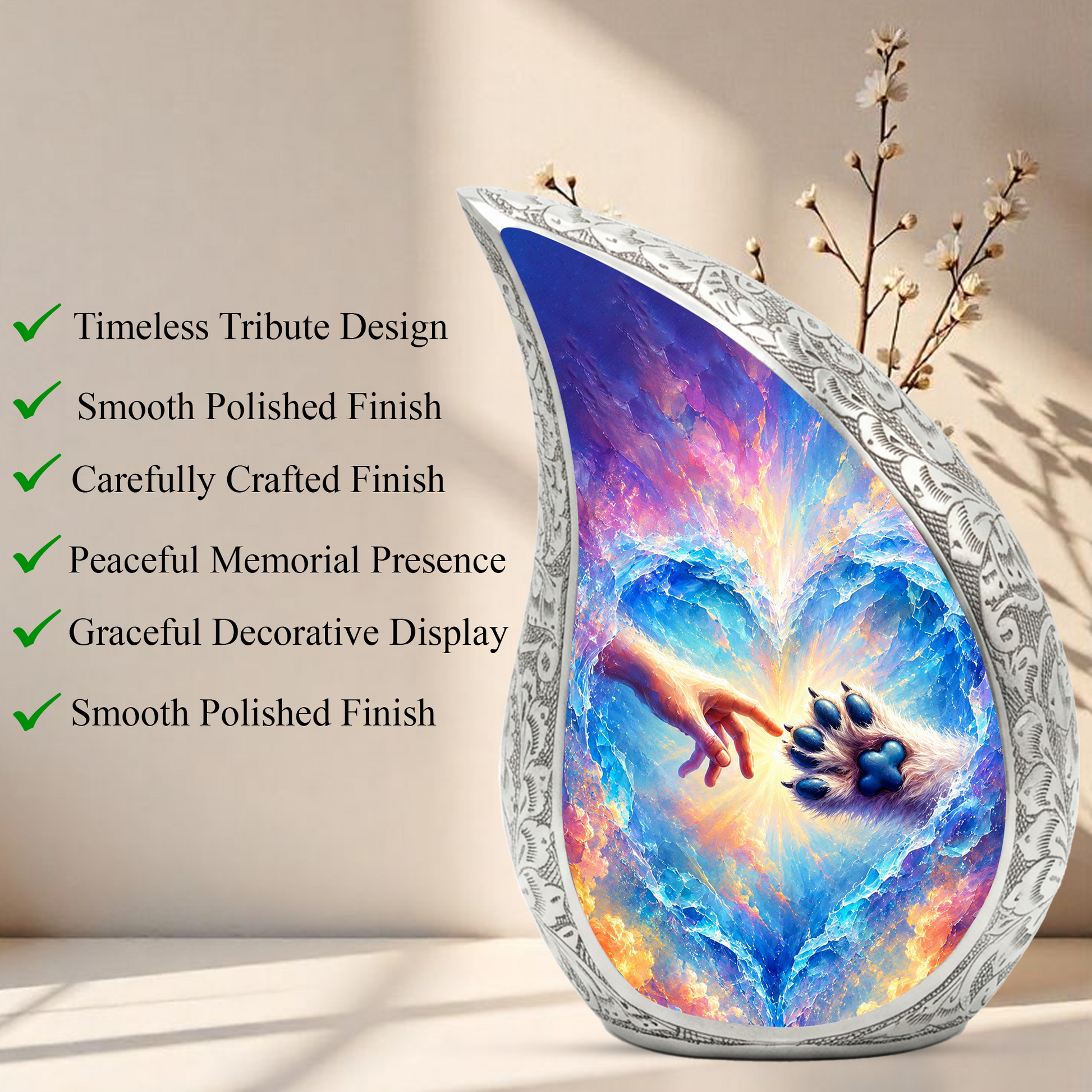 Heavenly Paw Adult Urn for Human Ashes – Heart Memorial Adult Cremation Urn