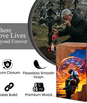 Motorcycle Wooden Cremation Urn – Rider Memorial Urn for Human Ashes