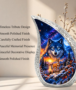 Wolf and Deer Cremation Urn for Ashes, Wildlife Adult Memorial Urn