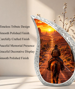 Cowboy Sunset Urn for Dad | Western Horse Cremation Urn for Human Ashes