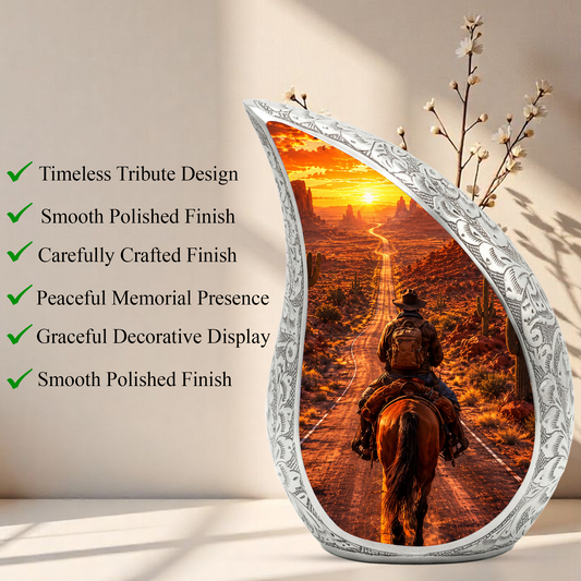 Cowboy Sunset Urn for Dad | Western Horse Cremation Urn for Human Ashes