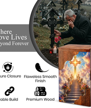 Christian Cross Wooden Cremation Urn – Wooden Urn for Human Ashes