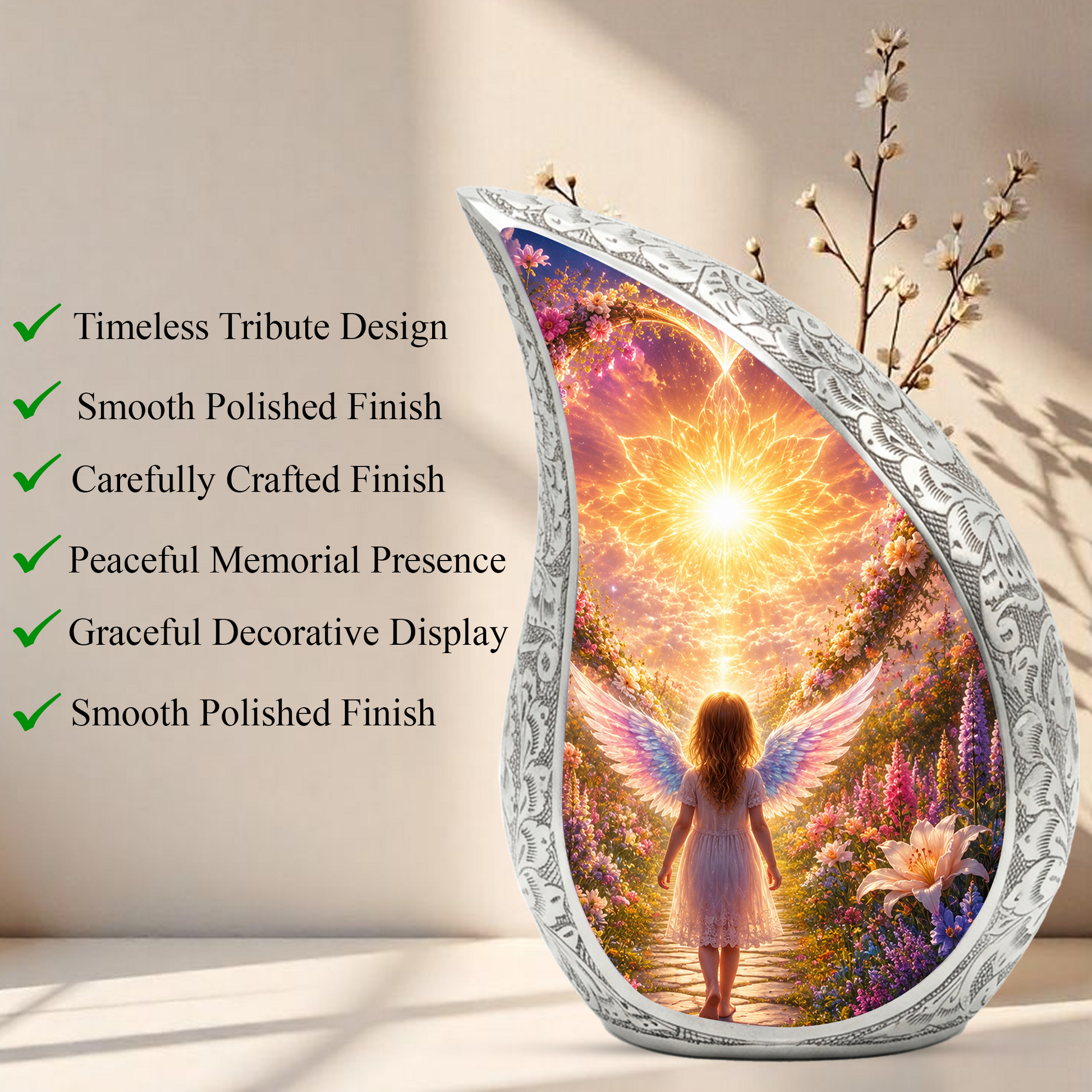 Angel Girl Cremation Urn for Mom, Women & Daughters | Beautiful Female Urn for Human Ashes | Keepsake Memorial Urn