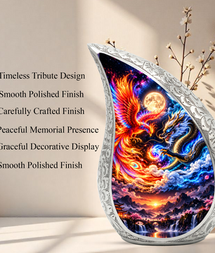 Dragon and Phoenix Cremation Urn for Ashes, Mythical Bird Adult Memorial Urn