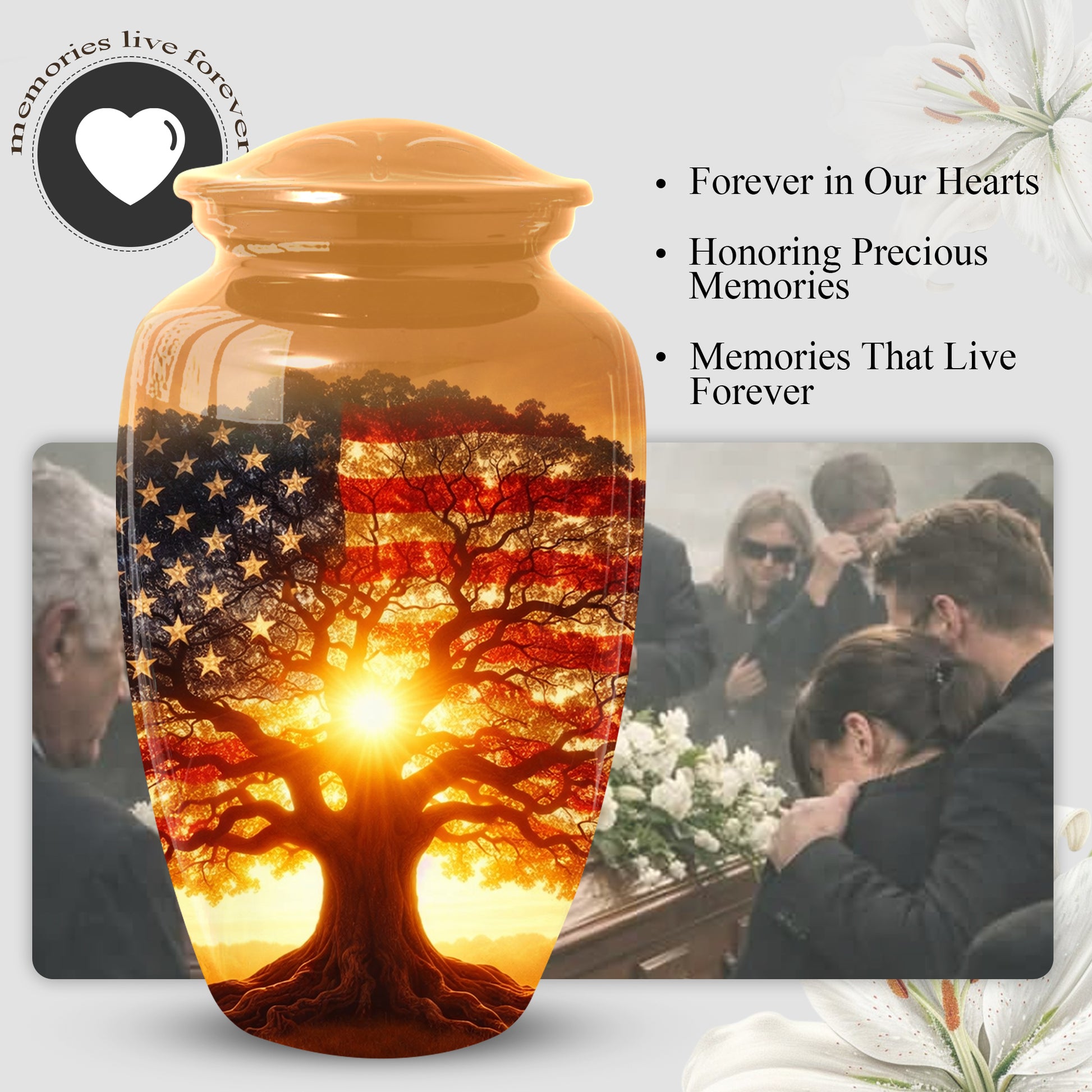 American Patriotic Memorial Large Urn - Keepsake Urn for Ashes