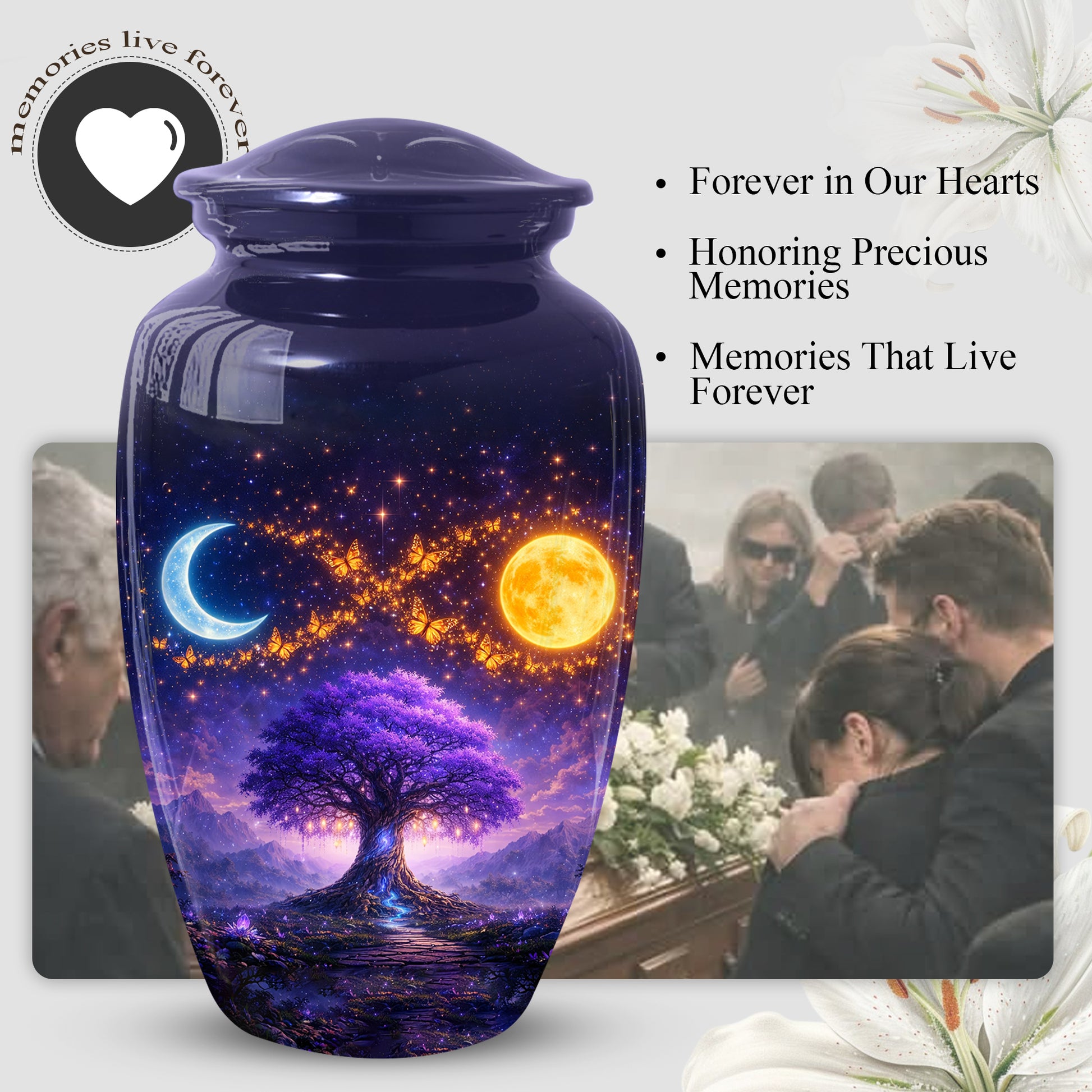 Tree of Life Urn for Mom- Purple Moon Memorial Large Urn|Adult Female Cremation Urn