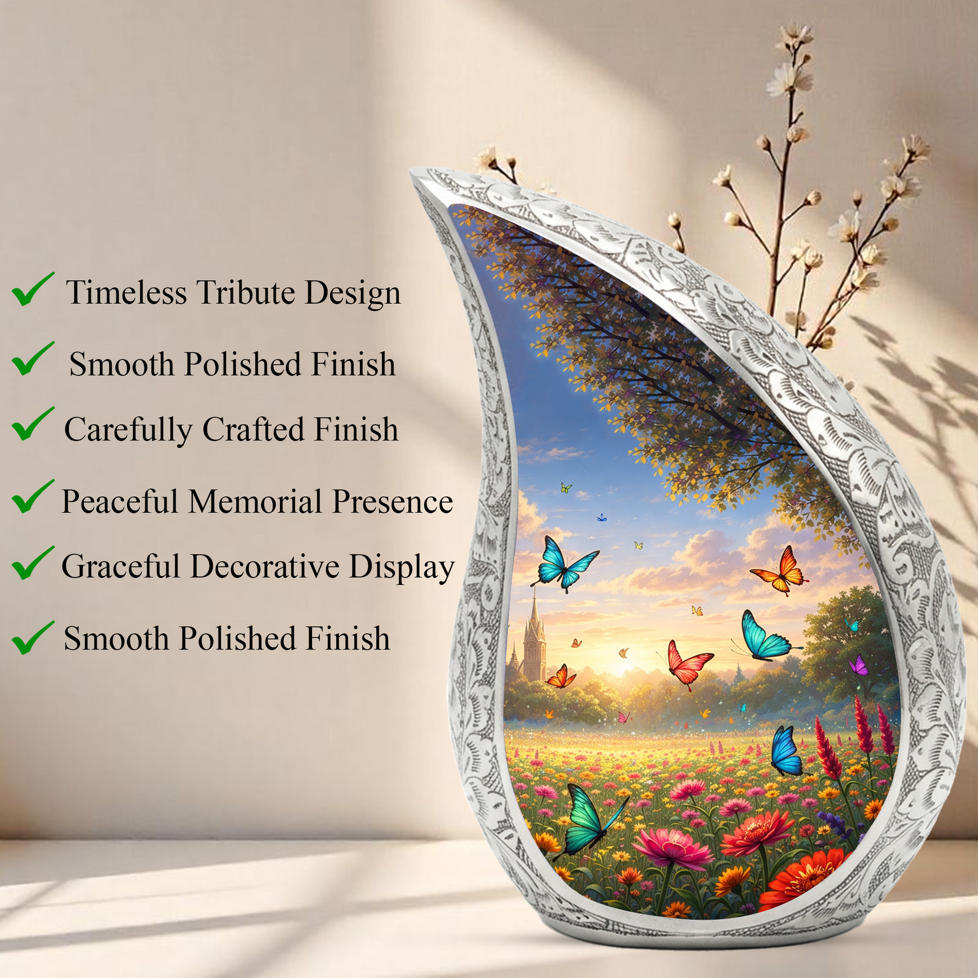 Butterfly Sunflower Adult Urn for Human Ashes – Premium Butterfly & Sunflower Cremation Urn