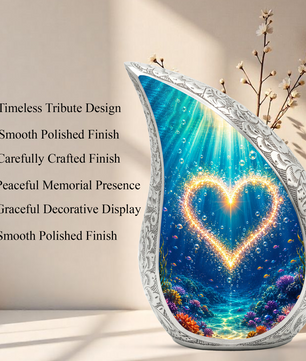 Ocean Heart Memorial Urn for Mom – Personalized Cremation Urn for Human Ashes | Underwater Heart Keepsake Urn for Women