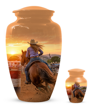 Large Cowgirl Urn for Ashes - Personalized Extra Large Barrel Racer Urns for Mom