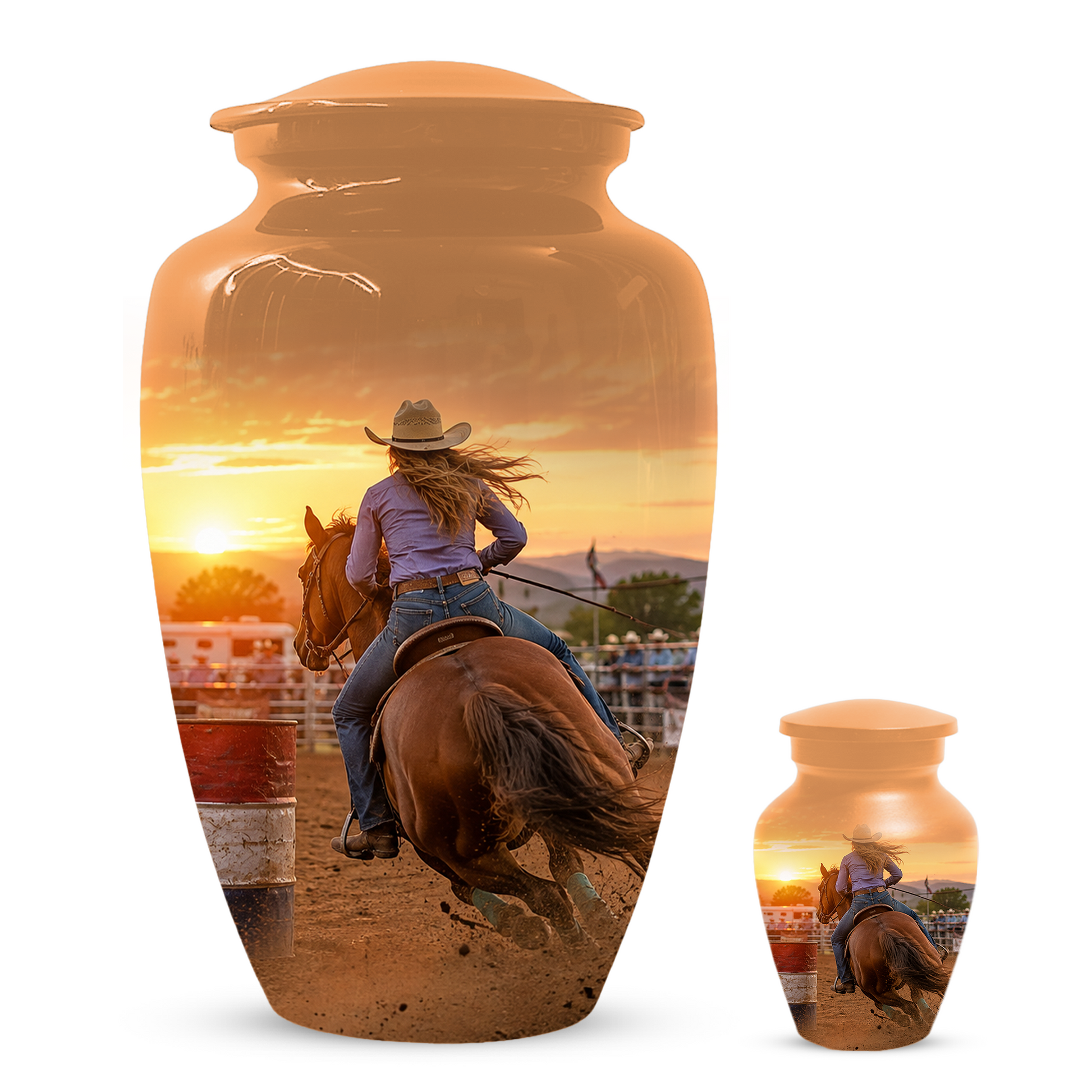Large Cowgirl Urn for Ashes - Personalized Extra Large Barrel Racer Urns for Mom