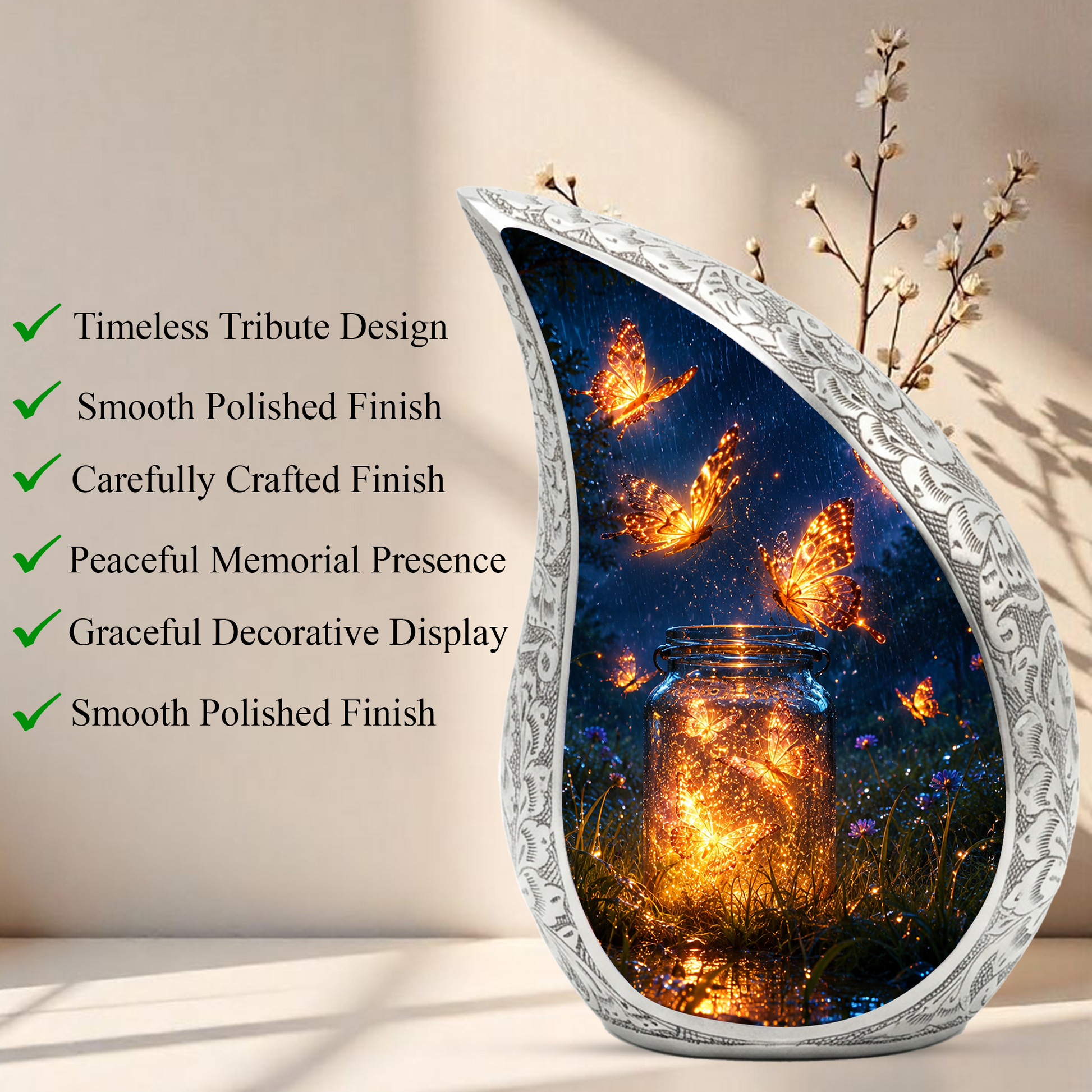 Butterfly Urn for Human Ashes |  Orange Butterfly Cremation Urn