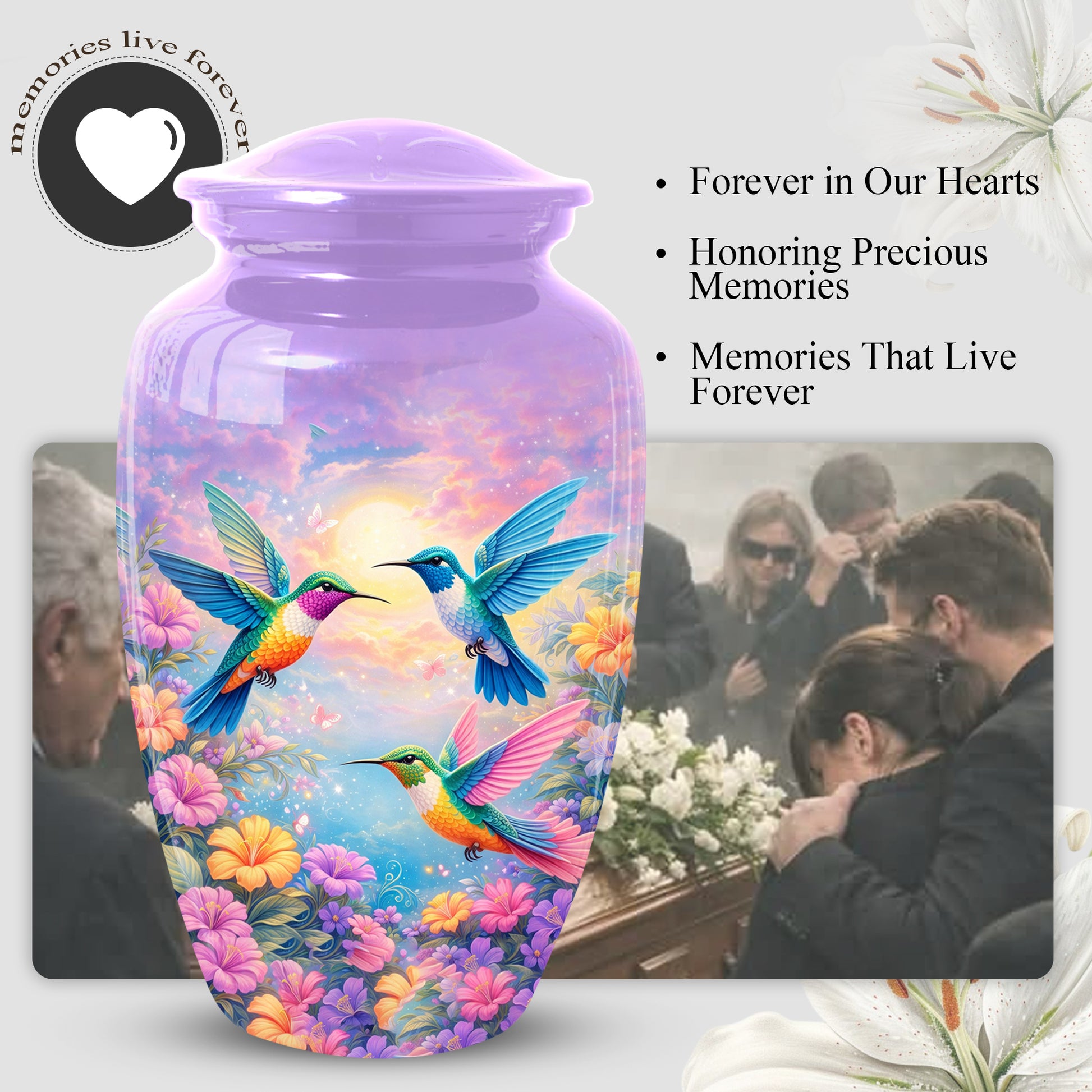 Hummingbird Urn for Mom – Floral Memorial Large Urn for Ashes | Adult Female Cremation Urn