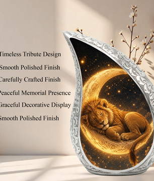Sleeping Lion Moon Urn for Adult Ashes | Peaceful Adult Cremation Urn Memorial