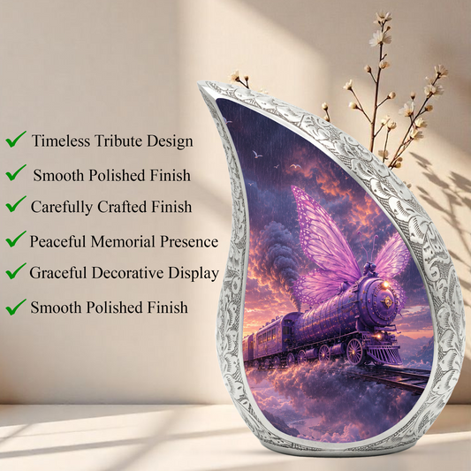 Butterfly Train Urn for Human Ashes | Beautiful Butterfly & Locomotive Adult Cremation Urn