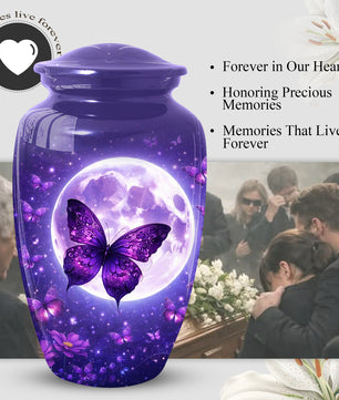 Purple Moon Butterfly Large  Urn for Mom | Butterfly Cremation Urn for Ashes