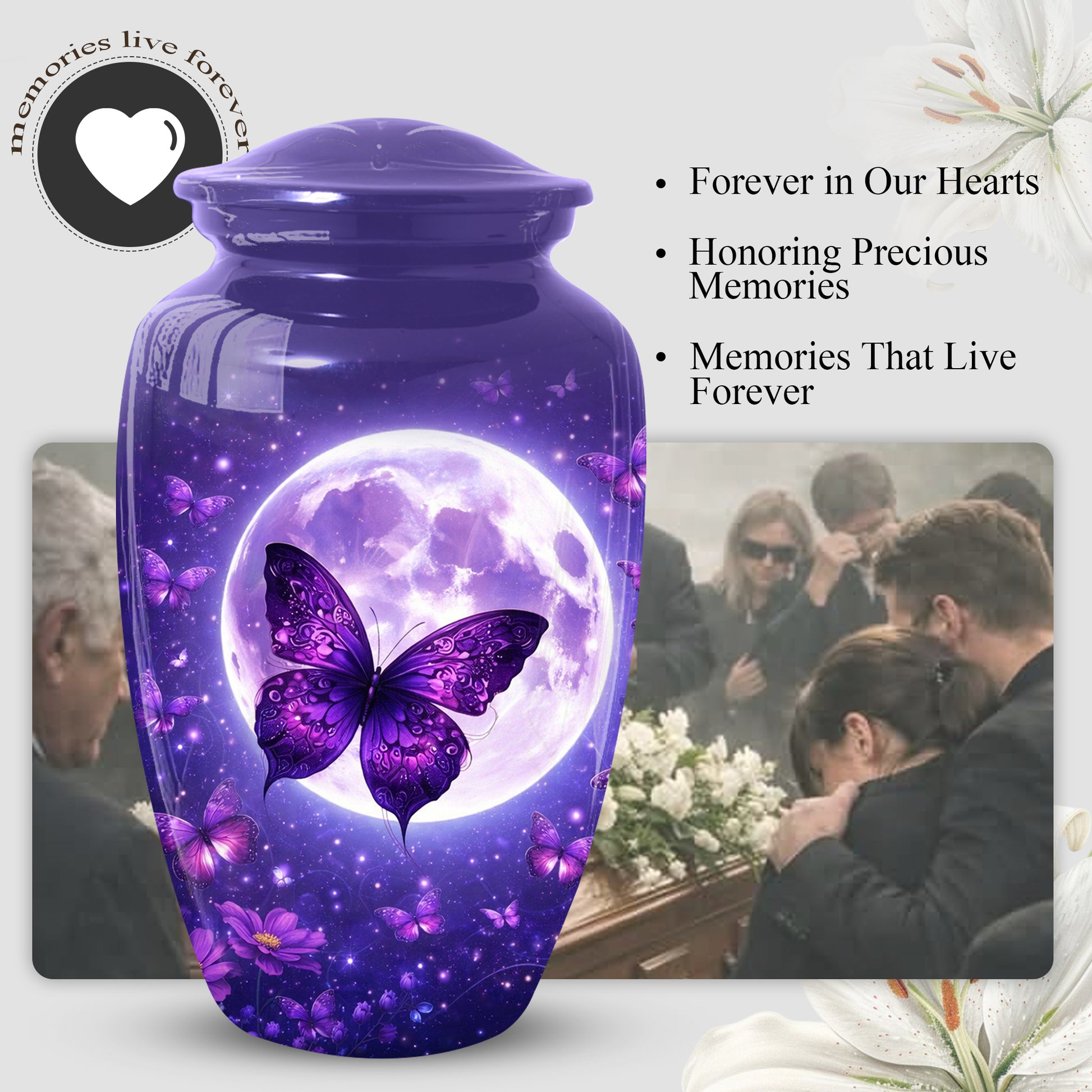 Purple Moon Butterfly Large  Urn for Mom | Butterfly Cremation Urn for Ashes