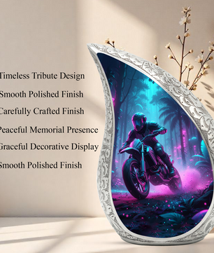 Motorcycle Personalized Cremation Urn for Dad – Teardrop Style Aluminum Memorial Urn, 10 Inch |