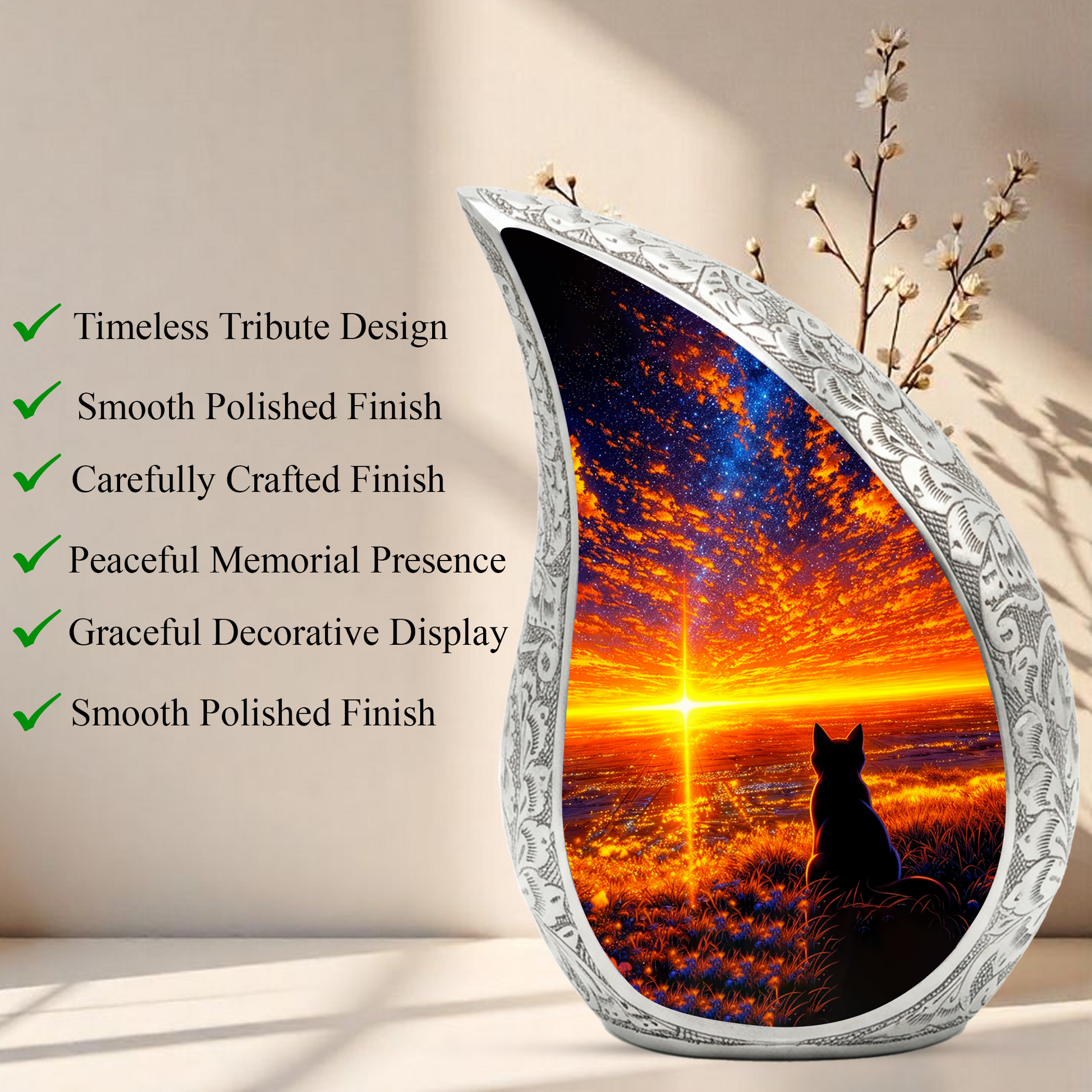 Cat Memorial Urn for Mom – Personalized Cat Cremation Urn for Ashes | Beautiful Pet Memorial Keepsake Urn