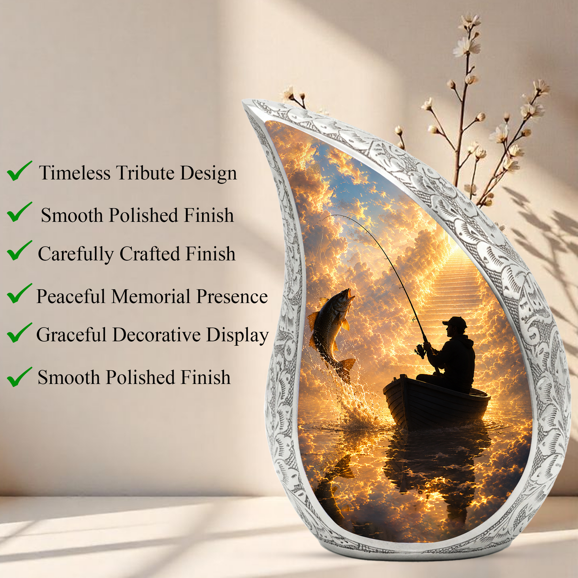 Fishing in Heaven Urn for Dad, Gone Fishing Cremation Urn for Ashes