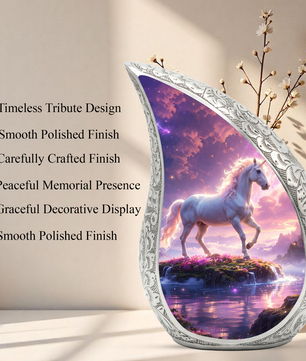Majestic Horse Personalized Cremation Urn – Teardrop Style Aluminum Memorial Urn, 10 Inch