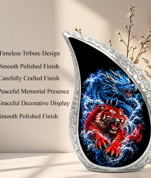 Dragon Tiger Cremation Urn for Ashes, Asian Dragon Memorial Urn, Red Tiger & Blue Dragon Urn, Personalized Adult Urn for Men