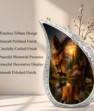 Horse Urn for Human Ashes | Adult Cremation Urn with Horse & Mountain Sunset