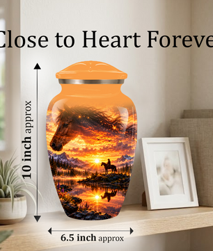Personalized Horse Cremation Urn for Ashes, Horse Memorial Urn, Sunset Cowboy Urn
