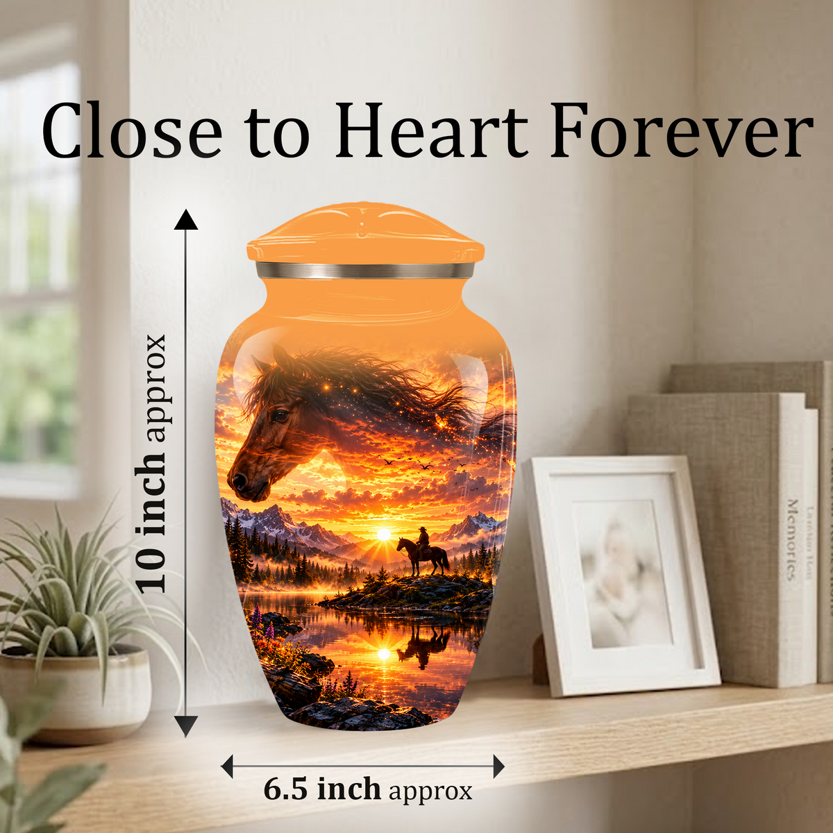 Personalized Horse Cremation Urn for Ashes, Horse Memorial Urn, Sunset Cowboy Urn