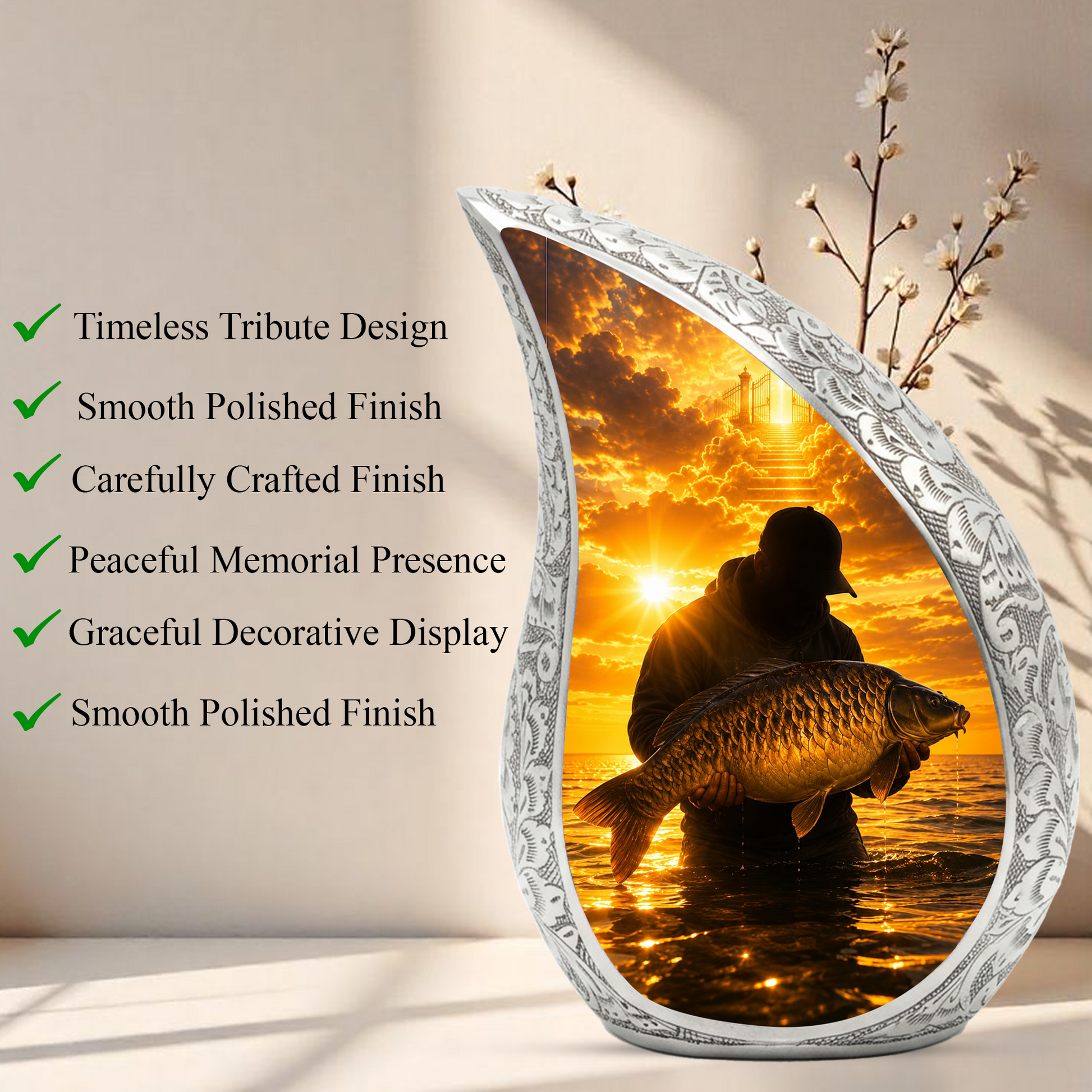 Fishing Cremation Urn for Dad – Gone Fishing Adult Male Memorial Urn for Human Ashes