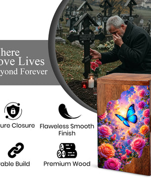 Butterfly Wooden Cremation Urn – Butterfly Memorial Urn for Human Ashes