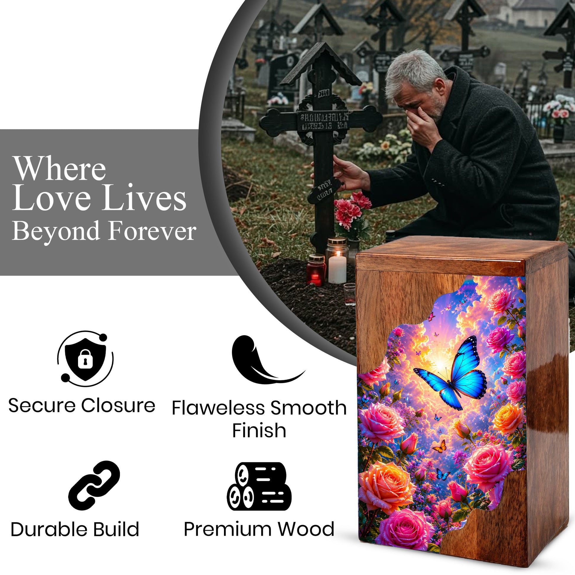 Butterfly Wooden Cremation Urn – Butterfly Memorial Urn for Human Ashes