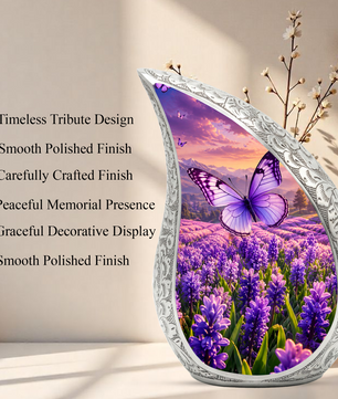 Butterfly Urn for Human Ashes | Purple Floral Butterfly Cremation Urn| Beautiful Butterfly Memorial Urn for Adult Ashes