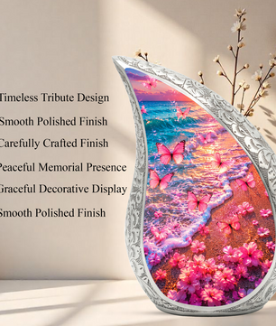 Pink Butterfly Beach Ocean Urn for Human Ashes | Butterfly Cremation Urn for Mom,